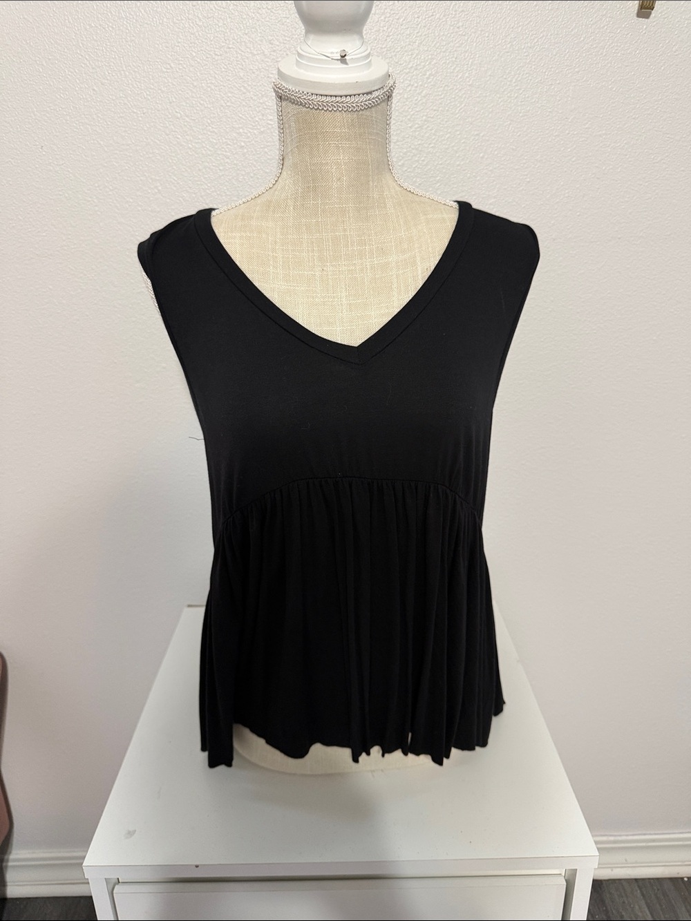 Pink Lily Black V-Neck Peplum Tank